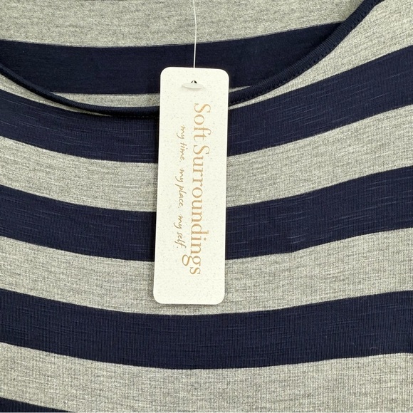 Soft Surroundings Adrift Dress Size M Women Shift Tie Cuffs Stripe NWT Blue Gray - Picture 8 of 12